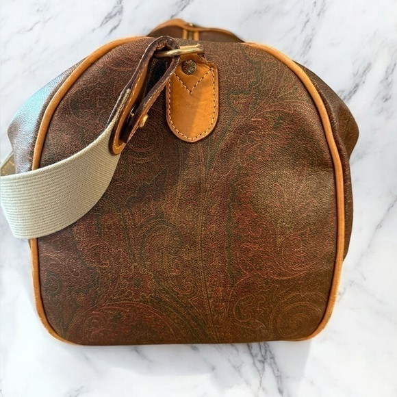 ETRO 1992 Vintage Boston Bag Paisley PVC Leather Duffle with Strap Lock and Key - Picture 9 of 16
